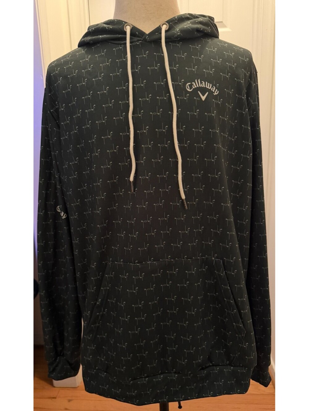 Callaway Golf Performance Hoodie Mens XL Black All Over Print Script Pullover